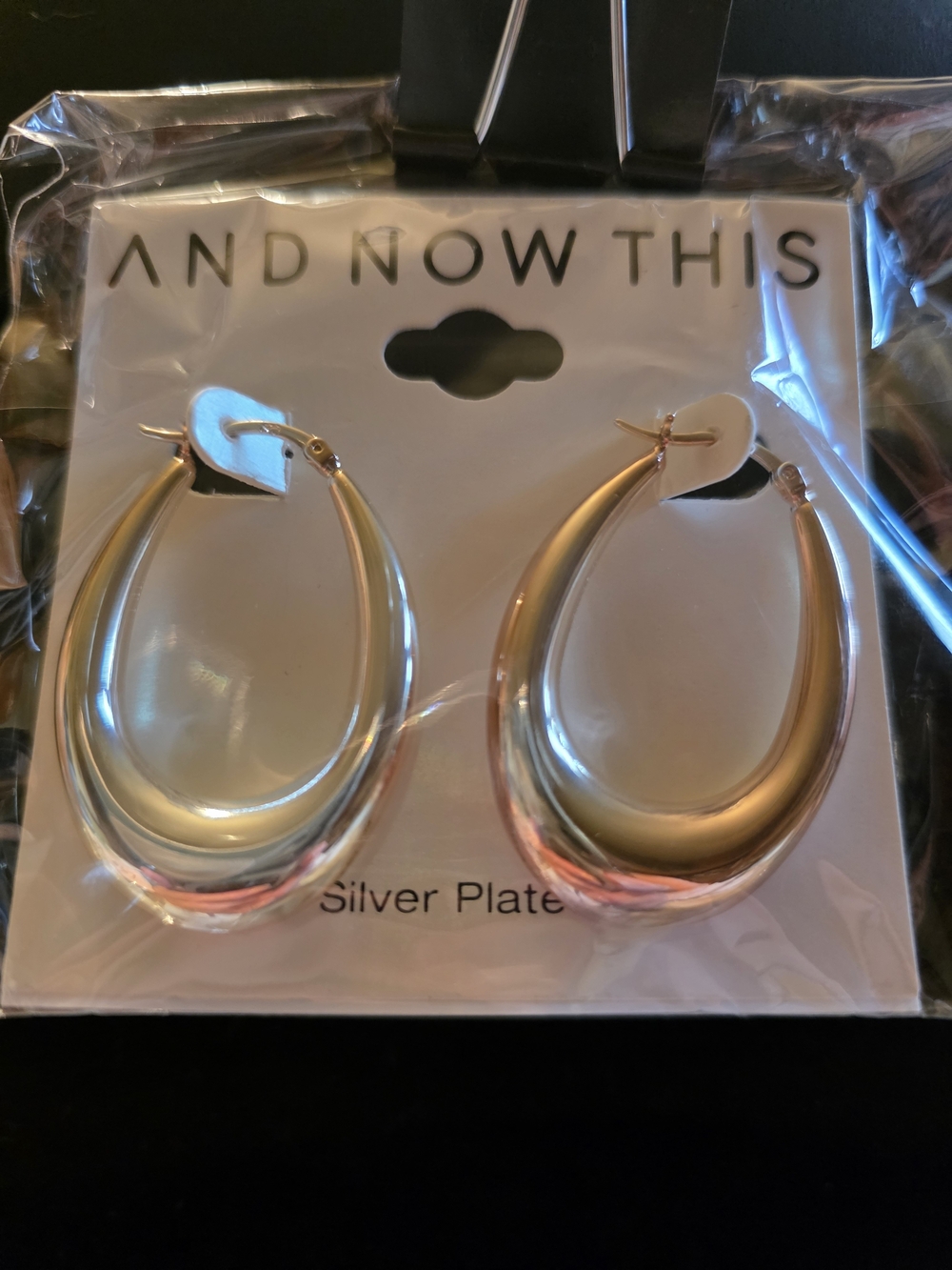 #357 Silver Plate Teardrop Hoop Earrings - Silver